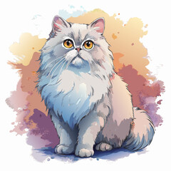vector illustration of persian cat, grooming, watercolor