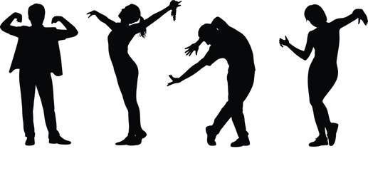 Silhouettes of Dancing and Posing People, Expressive Body Movement, Performing Arts Concept, Freedom, Creativity, Celebration, Modern Dance Vector Art