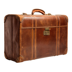 Vintage brown leather suitcase crafted for travel and adventures in the past, showcasing worn textures and sturdy design