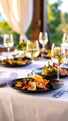 Fototapeta premium Elegant outdoor dining table with various dishes