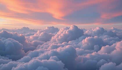 cloudy cotton candy sky with soft baby pink and powder blue, soft rolling layers, gradient glow from horizon, close up of textured clouds, mysterious yet gentle