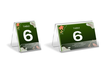 Elegant green floral table number 6 sign mockup