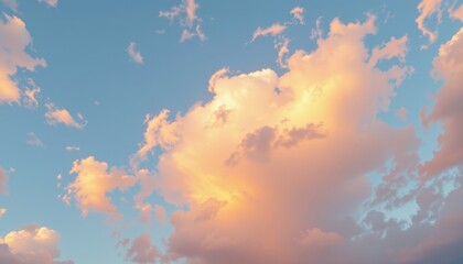 cloudy cotton candy sky with buttercream yellow with cotton pink, scattered and dreamy, faint light leaks, looking straight up from the ground, serene and calming
