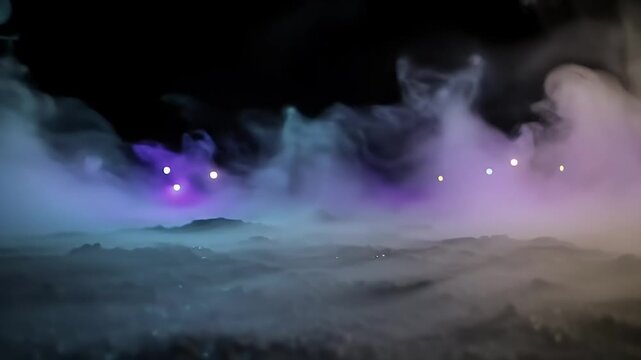 Mystical Mist with Glowing Lights in Teal Purple and Gray Creating an Ethereal Dreamlike Atmosphere Perfect for Fantasy and Atmospheric Backgrounds