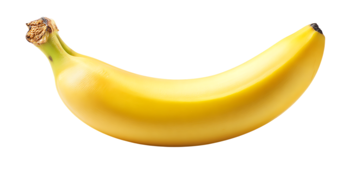 Bright ripe yellow banana isolated on white background.