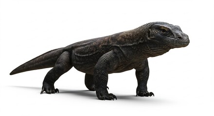 Obraz premium 力強いコモドドラゴン 歩く姿 鋭い眼光 白背景 (Chikara tsuyoi Komodo Doragon aruku sugata sugiya megane shiro haikei) This translates roughly to: 