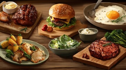 Delicious Gourmet Meal: Steaks, Burger, & More