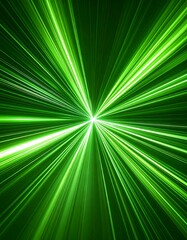 Obraz premium Bright green light rays converge at center, radiating outwards against black background