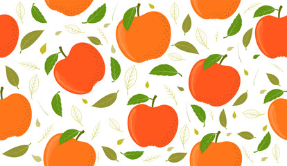 Seamless pattern with fresh apples and leaves
