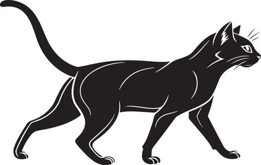 Black cat silhouette walking on white background animal