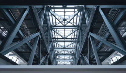 Industrial metal framework,  spanning a large space,  with a network of beams and supports