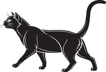 Black cat walking with white outline animal