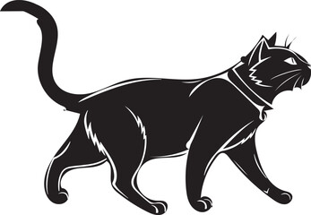 Black cat walking with collar and bell silhouette animal