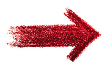 A simple red arrow drawn with crayon, on a white background, in a clip art style, hand-drawn, simple, and cuted. 