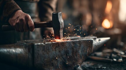 Skilled hands shaping metal on an anvil.