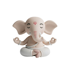 Cute ganesha meditating in lotus pose isolated on transparent background