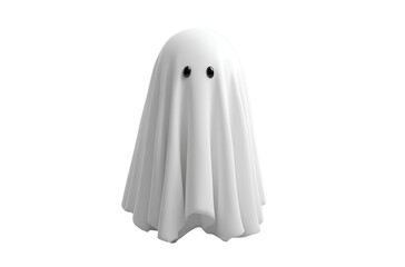  A simple vector illustration of an elegant, ghostly figure made from white fabric with two small eyes and a mouth in the center of its head, 