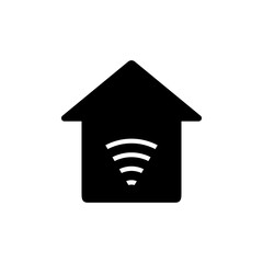 Smart home network icon, house with wifi signal icon in transparent background
