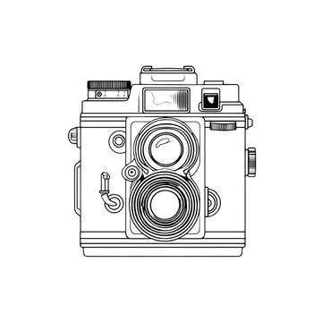 Vintage Twin Lens Reflex Camera - Line Art
