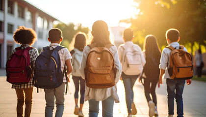 A group of children is walking to school.