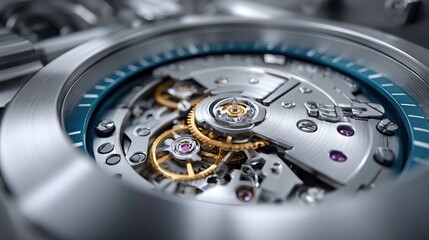 Close-up watch movement, intricate gears