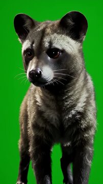 Captivating Asian Palm Civet Portrait on Green Screen Close Up Features Intricate Fur Patterns and Expressive Eyes in High Detail Perfect for Wildlife and Educational Projects Toddy Cat Animal