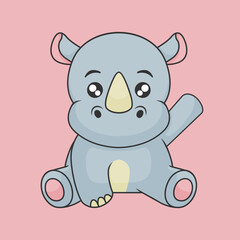 vector cute rhino illustration cartoon draw