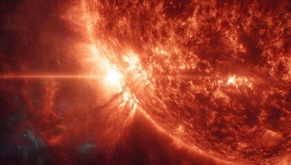 Fototapeta premium Fiery sun with intense solar flares