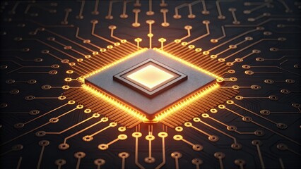 Fototapeta premium High-Tech CPU Chip Radiating Heat with Bright Dollar Signs