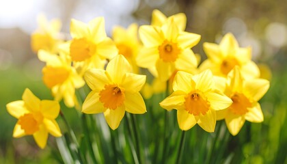 Fototapeta premium Cluster of bright yellow daffodils in sunlight