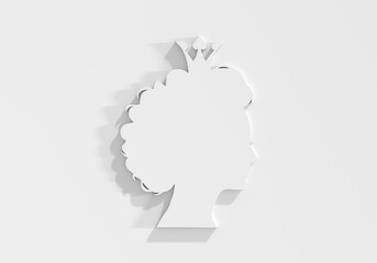 Profile view silhouette of a princess or queen. Cute girl portrait. Fashion branding emblem. 3D render