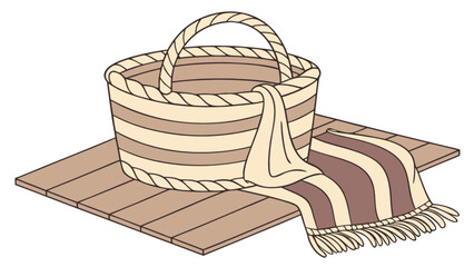 Woven basket storage container with towel and wooden floor decor home organization and style illustration