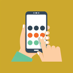 Flat Design Vector of Hand Playing Mobile Phone