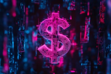 Digital dollar symbol design with circuit board effect.