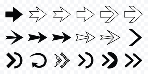 Assorted Arrow Icon Set for Directional Guidance and Interface Design Black and White Arrow Collection