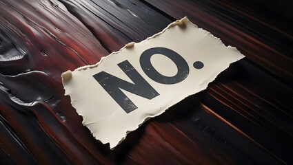 The definitive power of a single word, 'NO.', written on a distressed piece of paper, symbolizing boundaries, rejection, and the act of asserting a firm negative response to a proposal or request