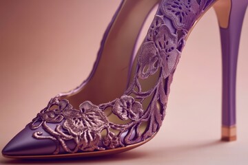 Obraz premium Close-up view of a stylish, ornate, purple high-heeled shoe.