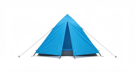 Bright Blue Camping Tent Isolated on White Background Ready for Outdoor Adventure Vacation and Exploration in Nature with Minimalist Design
