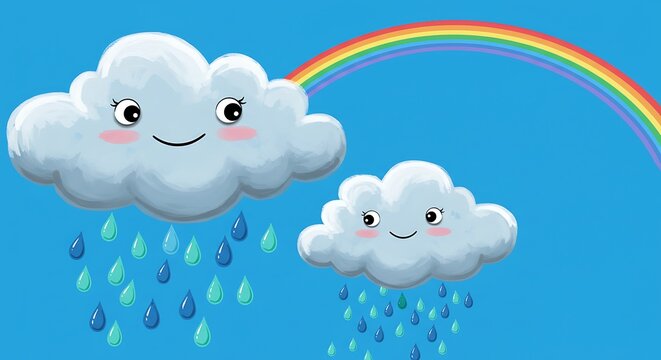 Cute cartoon clouds raining