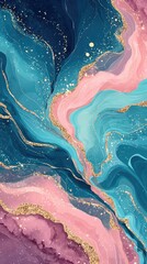 Naklejka premium Abstract marbled design with flowing colors and gold glitter