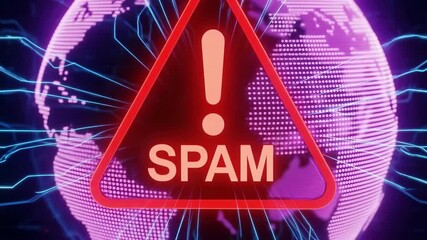 A digital earth displays a prominent warning sign The sign reads spam with a red triangular border indicating possible online danger or security risks - Powered by Adobe