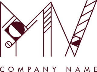 Minimalist MV Circular Monogram Logo Design with Bold Lines and Elegant Style