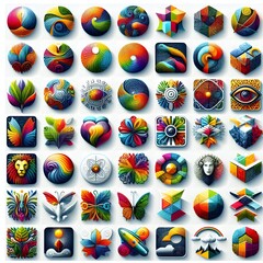 Colorful Artistic Composition Featuring Icons and Objects".