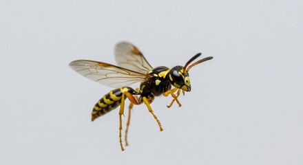 Gelbe Wespe fliegt elegant vor hellem Hintergrund. AI Generated