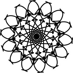 Abstract art with beautiful black and white interlaced lines resembling flower petals used for screen printing on fabric, tiles, or as tattoos. Transparent background image.