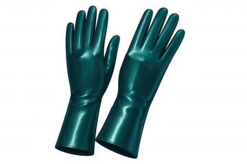 Obraz premium Teal protective rubber gloves gleaming, highlighting cleaning safety and professional hygiene standards
