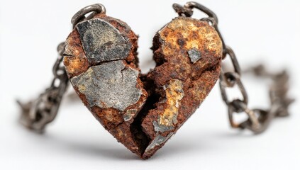 A rusted, broken heart pendant on a chain
