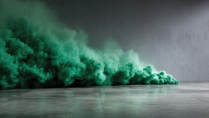 Verdant smoke cloud fills a gray room