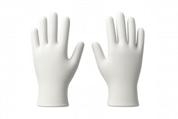 3d rendering of two white latex gloves open on transparent background, ideal for safety and hygiene concepts
