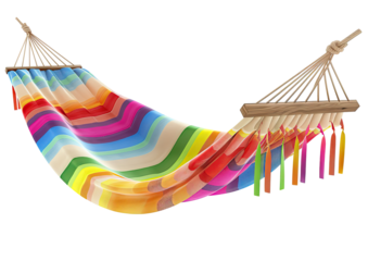 Colorful hammock with vibrant stripes and tassels